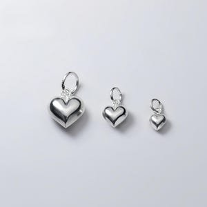 S925 Sterling Silber Puffy Herz Charm, 925 Silber Herz Charm, glänzend Liebesherz, Silber Glatte Herz Charms für Schmuck machen Lieferungen