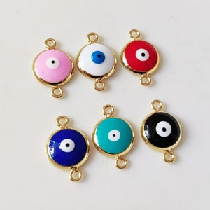 6pcs Nickel Free Real Gold Plated White Enamel Evil eye Charm,Gold Initial Charm,Vermeil Evil eye Pendant,Tiny Zircon Evil eye