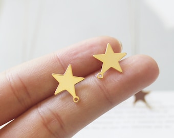10pcs Real Gold Plated Star Earrings,Ear Stud,Star Post Earring with Loop, Ear Wire,Earrings Accessories,DIY Earring Attachment