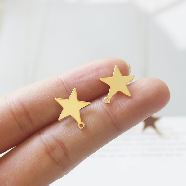 10pcs Real Gold Plated Star Earrings,Ear Stud,Star Post Earring with Loop, Ear Wire,Earrings Accessories,DIY Earring Attachment