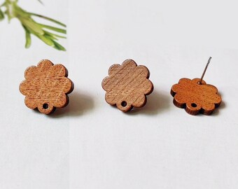 10pcs Flower Shape Wood Earrings, Ear Wire, Earrings Post, Bar Wood Earrings Studs,Diy Jewelry Accessories Craft Supplies