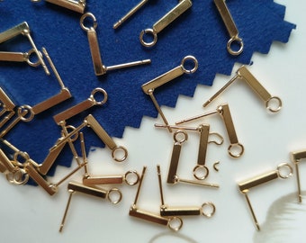 10 PCS echte 18K vergoldet Bar Ohrringe, kurze Stick, Stick Ohrring, Quadratische Bar Ohrstecker, keine tarnish Bar Ohrring w/Ring, Ohrring Befestigung