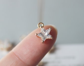 10pcs Real Gold Plated Brass Star Charm Pedant, cz Pave Star , Star Connector, Tiny Mini Star, High Quality, Wholesale Supplies