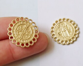10pcs Matt Gold Plated Round Circle Charm, Alloy Charm, Jewelry Making Materials