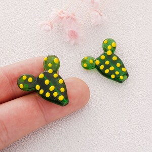 4PCS Lampwork Glass Saguaro Cactus Beads,Murano Glass Cactus Bead, Cactus Green Artisan Glass Bead,Summer Necklace Earrings Accessories