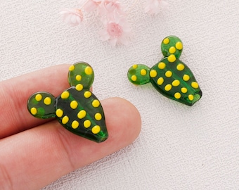 4PCS Lampwork Glass Saguaro Cactus Beads,Murano Glass Cactus Bead, Cactus Green Artisan Glass Bead,Summer Necklace Earrings Accessories