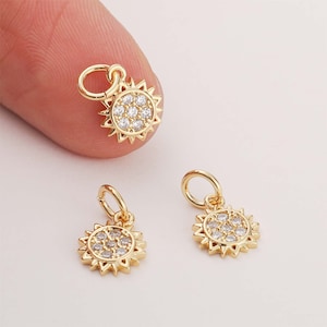 6pcs High Quality Real Gold Plated Sun Charm , cz Pave Sun Pendant,Bracelet Necklace Pendant, Sunflower Charm, Nickel free