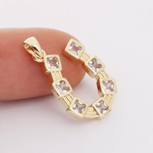 Real Gold Plated Brass U Shape Charm, Cubic Horseshoe Charm,CZ U Shape Charm, Jewelry Making，DIY Earring Material