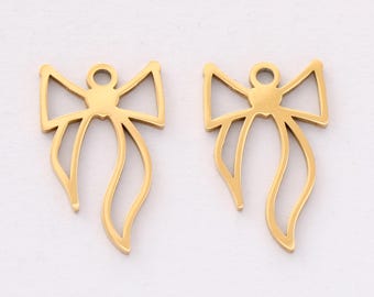 2PCS PVD 18K Gold Platedl Bow Tie Pendant,Bow Tie Charm Bracelet Necklace for DIY Jewelry Making Supply, Jewelry making, diy Material