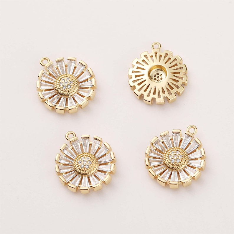 CZ Pave Daisy Pendant Nickel-free Dainty Flower Charms 6pcs Real 18k Shiny Gold Daisy Flower Charms Bracelet Charms Necklace Charm