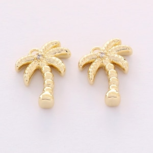 2pc Gold Palm Tree Charms,14K Gold Filled Palm Tree Pendant,CZ Micro Pave Coconut Tree Charm Bracelet Necklace for DIY Jewelry Making Supply