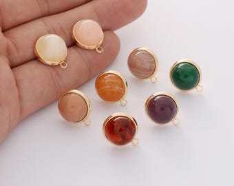 6pcs Real Gold Plated Round Resin Earrings Stud With Loop,acrylic cabochons Post Earrings, Hemisphere Earring Findings 12mm
