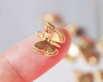 10pcs Real 18k Shiny Gold Butterfly Charms, Butterfly Pendant, Dainty Charms, Necklace Charm, Bracelet Charms, Gold Plated Findings