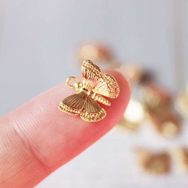 10pcs Real 18k Shiny Gold Butterfly Charms, Butterfly Pendant, Dainty Charms, Necklace Charm, Bracelet Charms, Gold Plated Findings