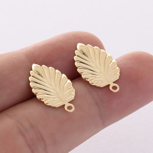 6PCS Gold Plated Leaves Earrings,Leaf Post Earrings,Feather Earring with loop,Designer jewelry Finding, Earring diy image 1