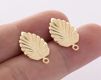 6PCS Gold Plated Leaves Earrings,Leaf Post Earrings,Feather Earring with loop,Designer jewelry Finding, Earring diy