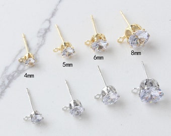 10PCS 4MM/5MM/6MM/8MM,Zircon Earrings w/ ring,cz Pave Stud Earring,Gold Earrings, Ear Wire,earring attachment,