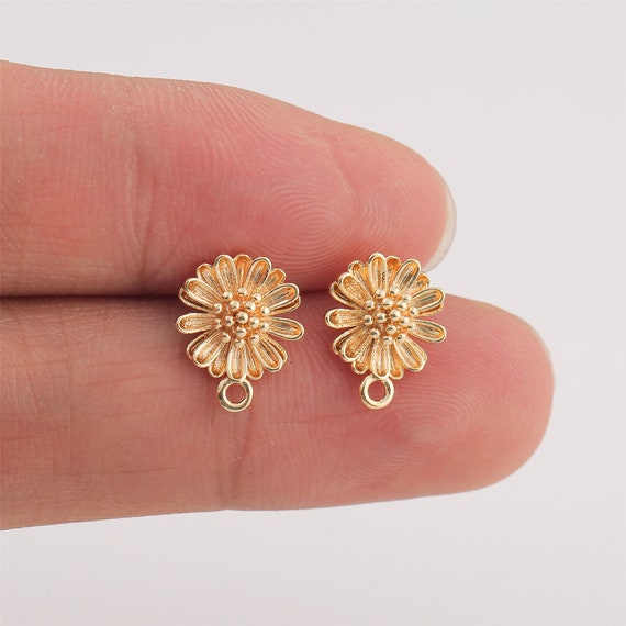 14K Small Gold Plumeria Earrings with Stone Centers | The Hawaii Store