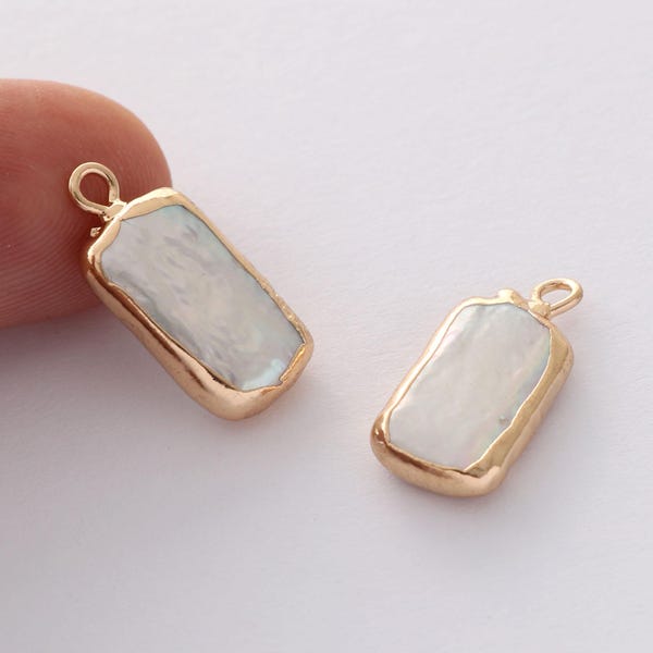 2pcs Natural Pearl Charm,White Baroque pearl charm Pendant, 13*18MM, irregular pearl bezel Pendant