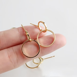 10pc Simple Round Earring,Geometry,15*25mm Double Circle Earrings, Supplies,Minimalist,Earrings Attachment,18K Real Gold Plated over brass