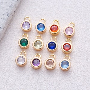 6pcs Real Gold Plated Zircon Charm, cz Pave Pendant, Zircon Twelve Birthstones,Tiny Gemstone Finding, Earrings/Necklaces Making Materials