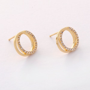 6PCS Real Gold Plated Brass Circle Earring Posts, CZ PAVE Circle Earring Stud,Zircon Round Ear Studs, Earring accessories