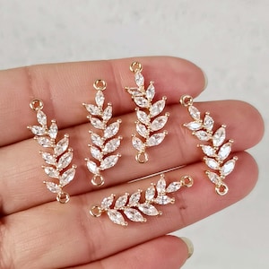 10pcs cz pave Amuleto de hojas, colgante de collar de pulsera, amuleto de pavimento, chapado en oro sobre latón