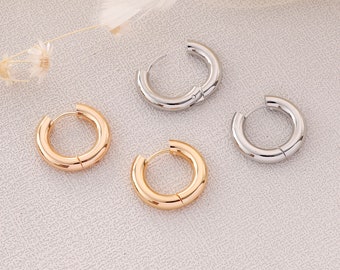 4pcs Real Gold Plated One Touch Earring, Thick Round Hoop Jewelry Earrings,Post earrings, Nickel free