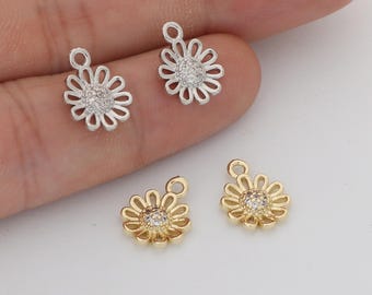 6pcs Real 18K Gold Plated Daisy Charm ,Tiny Pave Flower Pendant, Bracelets Finding,Trendy Charm,Gold Initial Charm