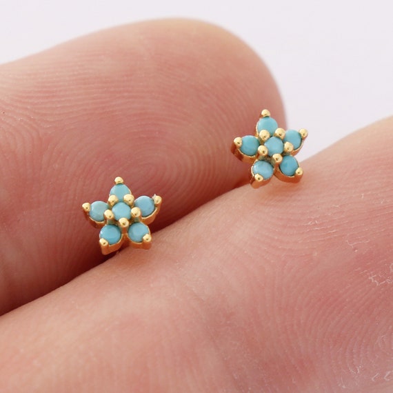 Orecchini a bottone vintage in argento sterling con fiore turchese