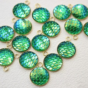 4pcs Round green Resin Druzy Cabochons,Mermaid Scale charm,12mm Mermaid Cabochons,Fish Scale Dragon Snake Skin Cabochons