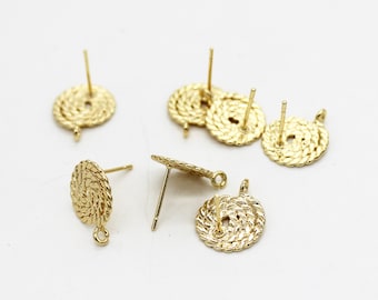 May include: Gold-toned metal earring findings with a twisted rope design. The findings have a post and a loop for attaching a dangle charm.