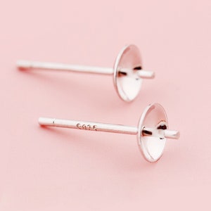 10pair 925 Sterling silver posts, Silver Pearl Cup and Post, 4mm Earring Cup and Pegs for Pearl Stud Earrings