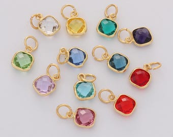 18K Gold Filled Colorful Glass Heart Charm Tiny Square Pendant For Necklace Bracelet Jewelry Making Nickel-free and High Quality