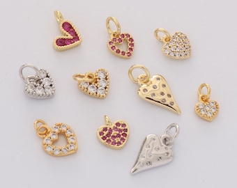 18K gold Filled CZ Pave Heart Charm Tiny Zircon Heart Pendant For Necklace Bracelet Jewelry Making Nickel-free and High Quality