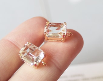 6PCS 18k Gold Plated Glass Pave Earring with loop,Rectangle Ear Stud,Crystal Ear Post,Designer jewelry Finding,925 Sterling silver ear stick
