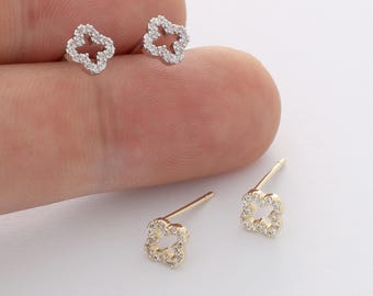 6pcs Real Gold Plated Flower Stud Earrings, Tiny Mini Dainty Earrings, Zircon Cartilage Earring Stud,Minimalist Accessories,Bulk