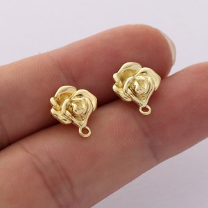 10pcs Real Gold Plated Brass Flower Earrings, Tiny Daisy Earrings,Leaf Ear Post, Gold Flower Post earrings,Earring accessories
