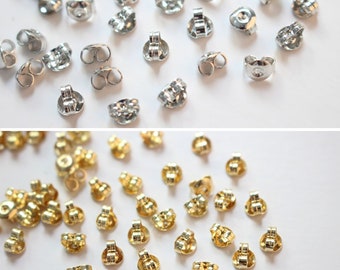 50pcs. 18k Real Gold Plated Earring Backs 4MM Butterfly Earnut friction butterfly stoppers findings backing
