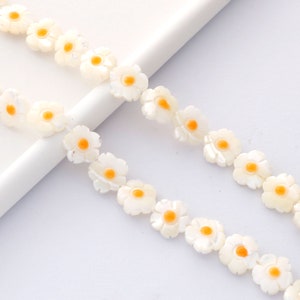 6PCS Natural Seashell Charm, 8mm/10mm White Sakurar Shell Bead, Daisy Flower Bead