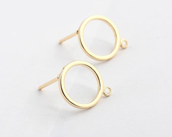 10 pcs boucles d'oreilles cercle en laiton plaqué or véritable, clous d'oreilles, clous d'oreilles ronds, accessoires de boucles d'oreilles