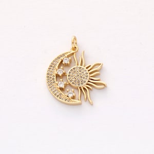 2pcs Nickel Free Real 18K Gold Plated Moon and Sun Charm,Gold Initial Charm,Vermeil Sun Pendant,cz Pave Sun Charm,high quality