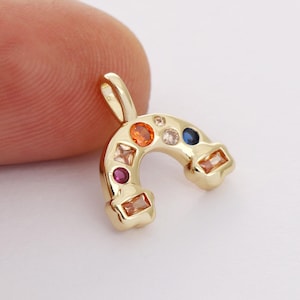 Real Gold Plated Brass U Shape Charm, Cubic Horseshoe Charm,CZ U Shape Charm, Jewelry Making，DIY Earring Material