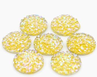 A granel 50pcs .12MM redondo amarillo brillo resina cabujones, 12mm druzy cabujón, falsos daux Druzies Cabochon, resina Glitter Cabs, suministros de joyería