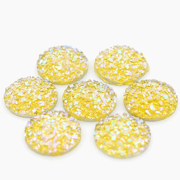 Bulk 50pcs .12MM Round Yellow Glitter Resin Cabochons,12mm Druzy Cabochons, Faux Druzies Cabochon,Resin Glitter Cabs,Jewelry Supplies
