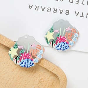 6pcs Cartoons Muster Runde Charms geometrische Cellulose Acetat Charme Schmuck Charm Diy Schmuck Zubehör minimalistisch