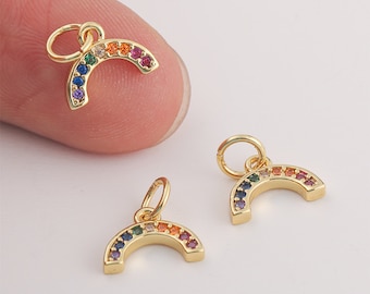 6pcs, High Quality Real Gold Plated RainbowCharm, Rainbow Pendant, cz Pave Rainbow, Zircon Rainbow Charm, Tiny Rainbow, Nickel Free