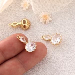6pcs Real Gold Plated Zircon Charm, Pave Charm, High-quality, Nickel Free