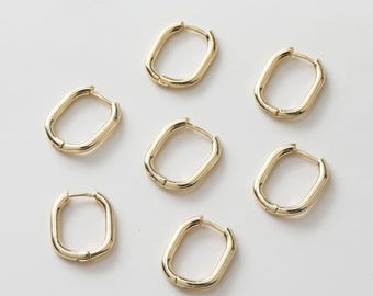 2pcs Real Gold Plated Rectangle Hoops, Rectangle Ear Hoop, Rings Earring Hoops, Charm Rings, Hoops