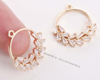 10pcs CZ Pave Round Circle Charm,Zircon Circle Pendant, Bracelet Necklace Pendant,Pave Charm,Gold Plated Over Brass